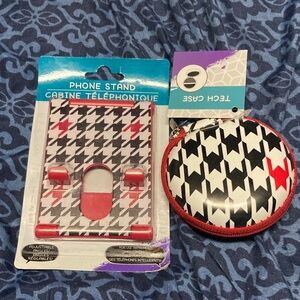 Houndstooth Phone Stand and Case Set - Red, Black, White